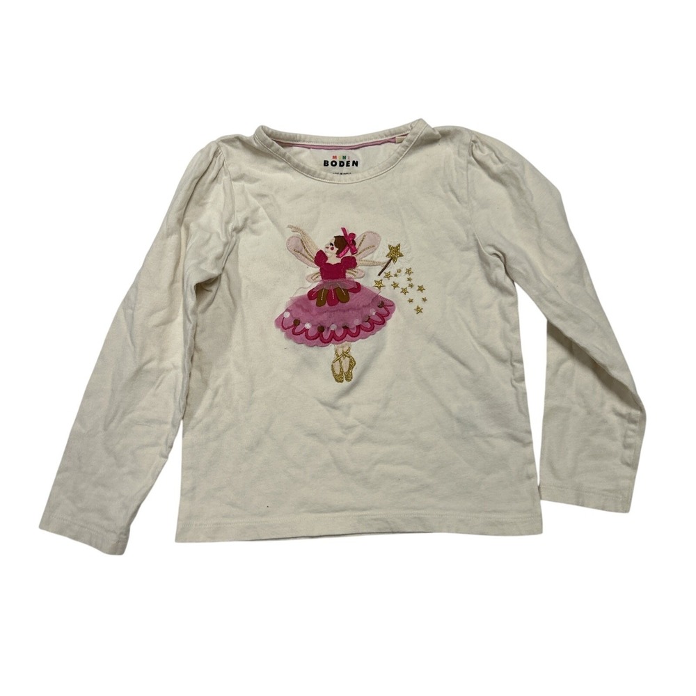 Mini Boden Girls Shirt 3-4 YR Ballerina Dancer Appliqued Longsleeve Play School